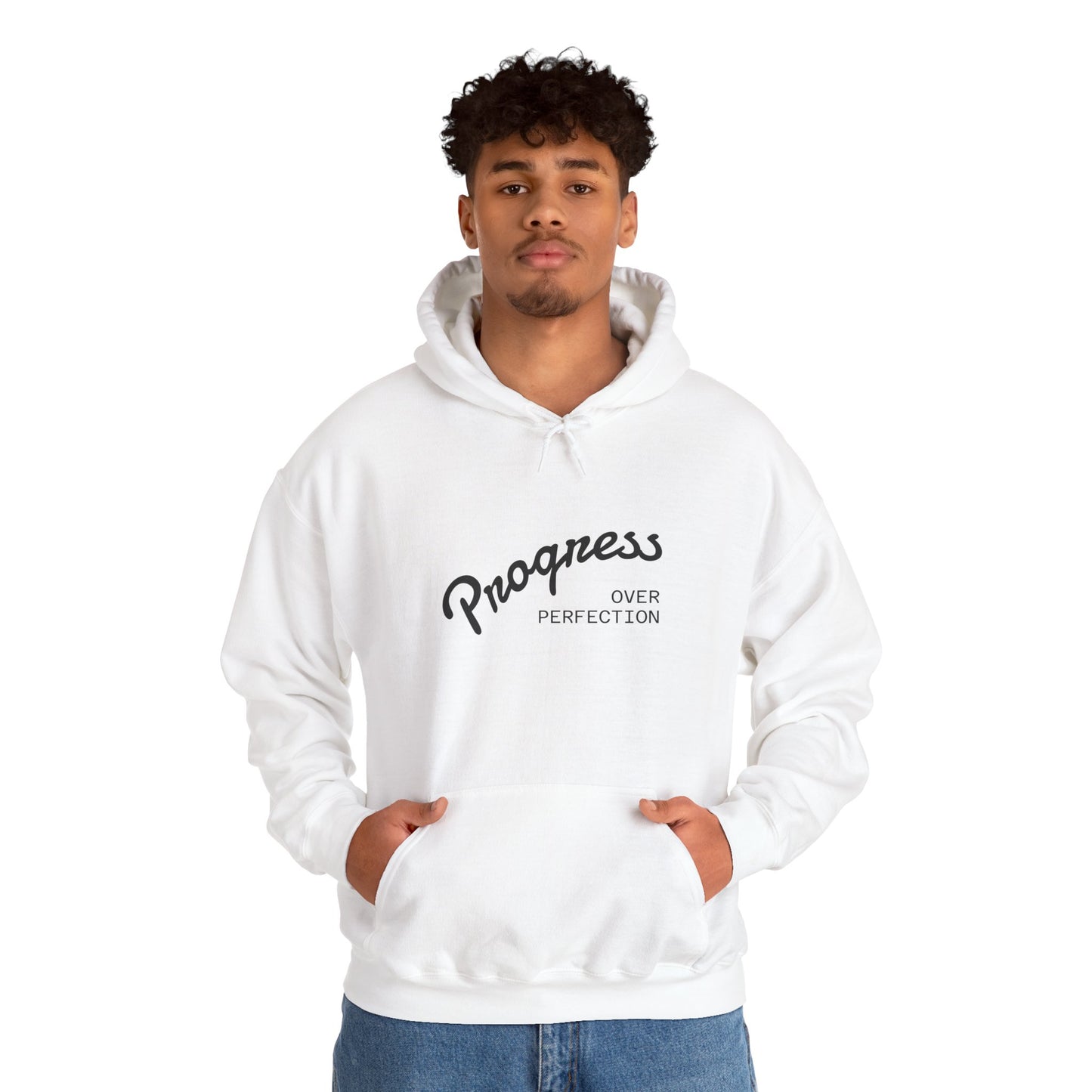 Man Progress Over Perfection - Minimalist Motivational Hoodie
