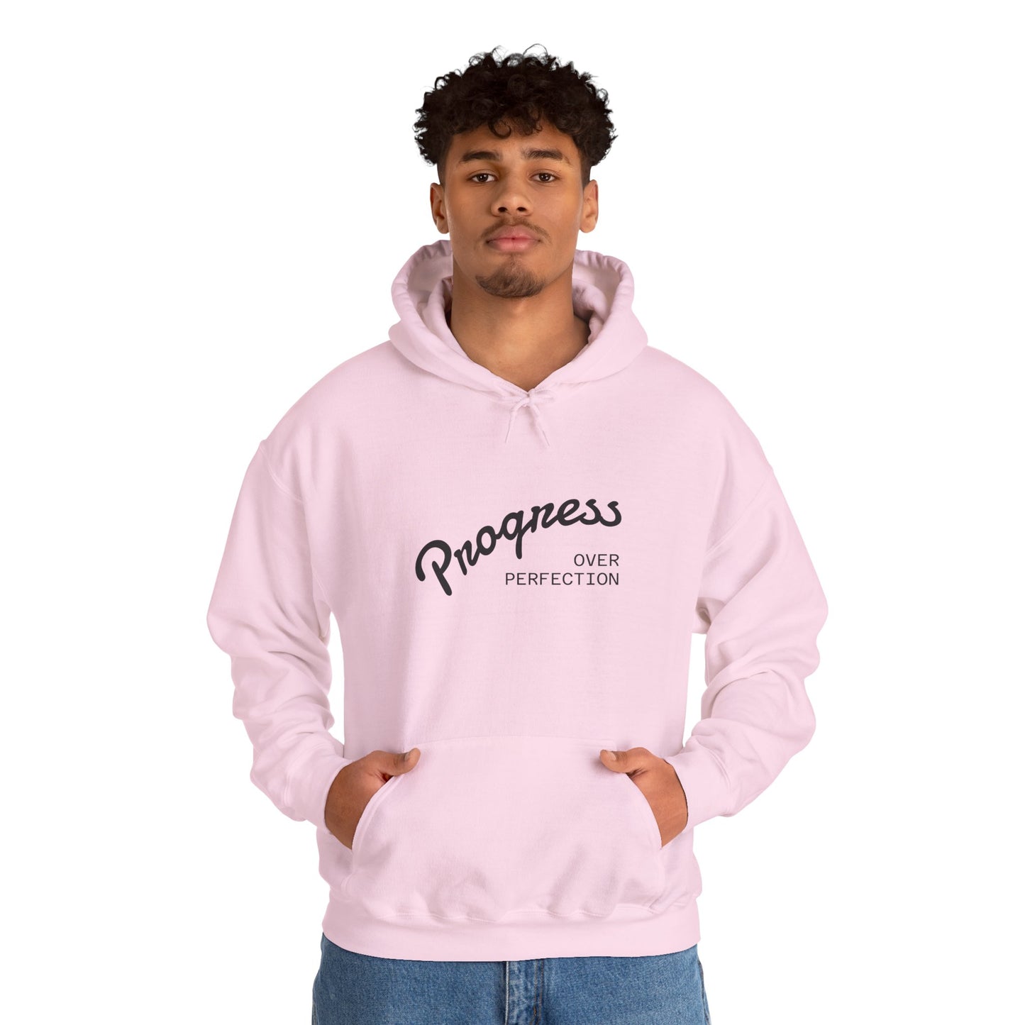 Man Progress Over Perfection - Minimalist Motivational Hoodie