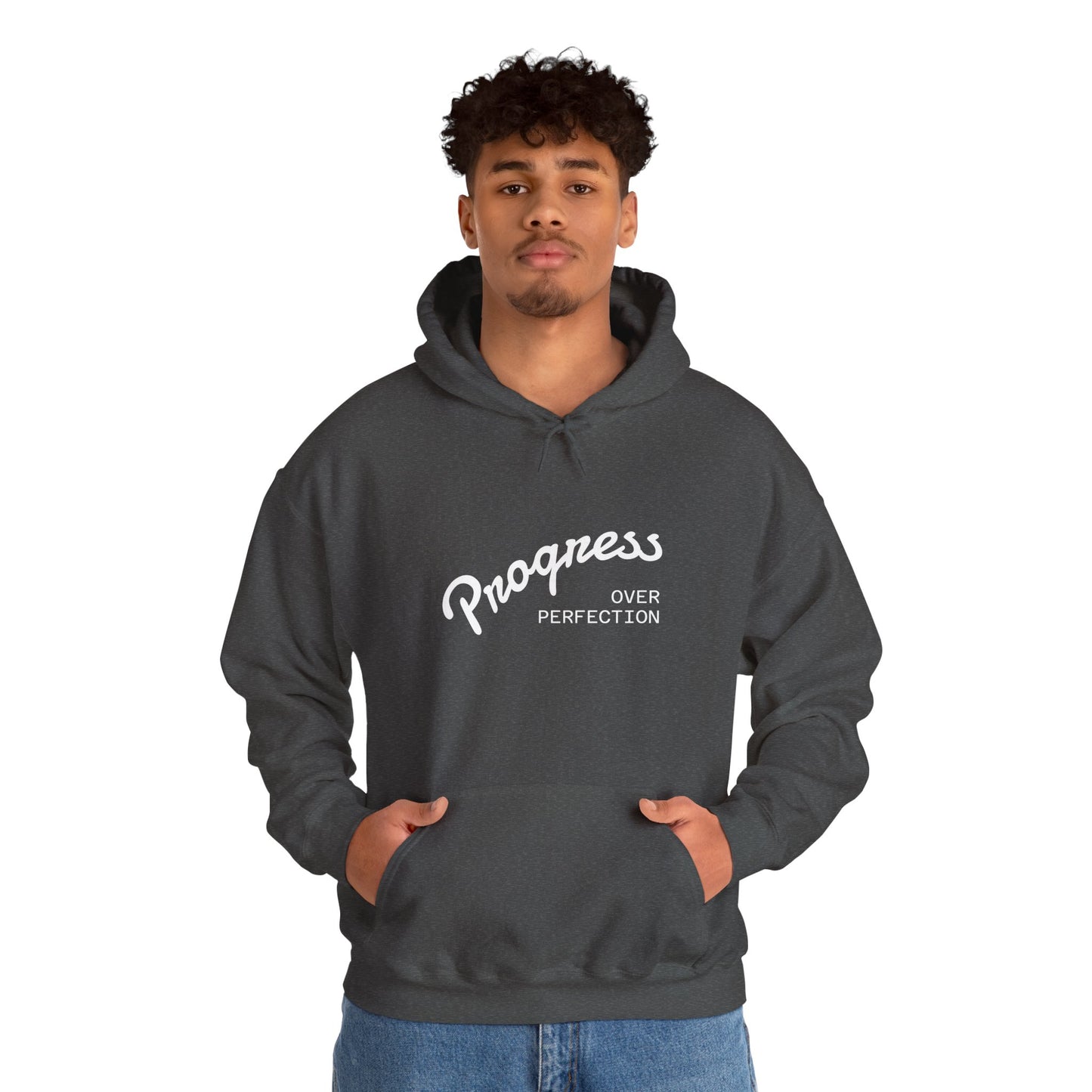 Man Progress Over Perfection - Minimalist Motivational Hoodie