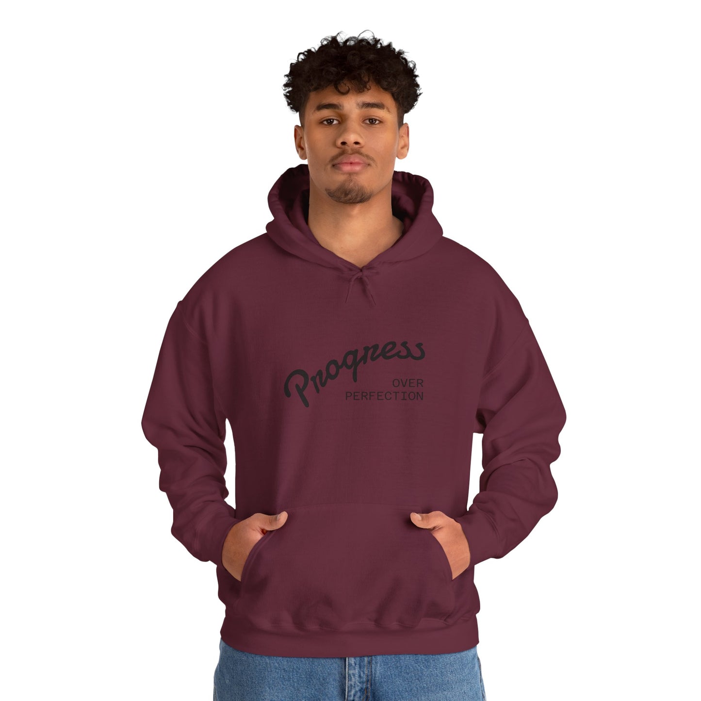 Man Progress Over Perfection - Minimalist Motivational Hoodie