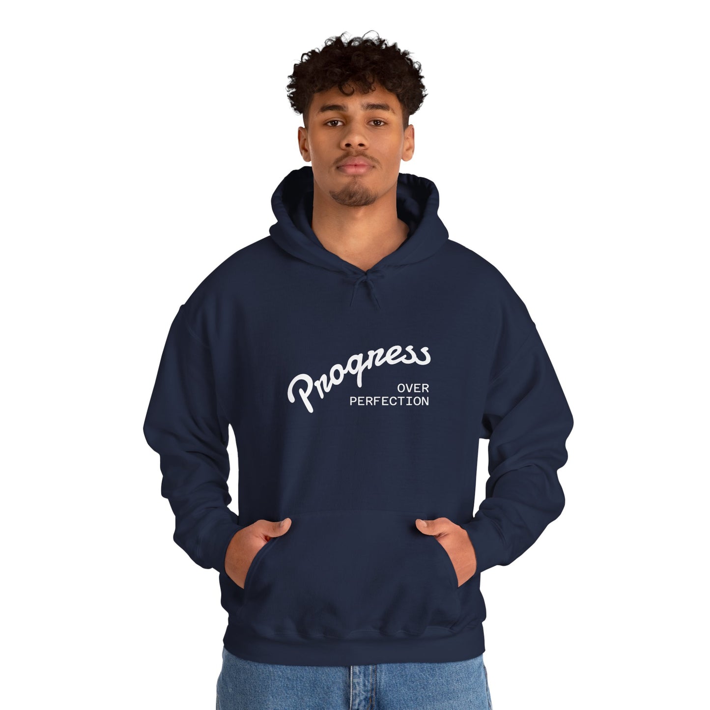 Man Progress Over Perfection - Minimalist Motivational Hoodie