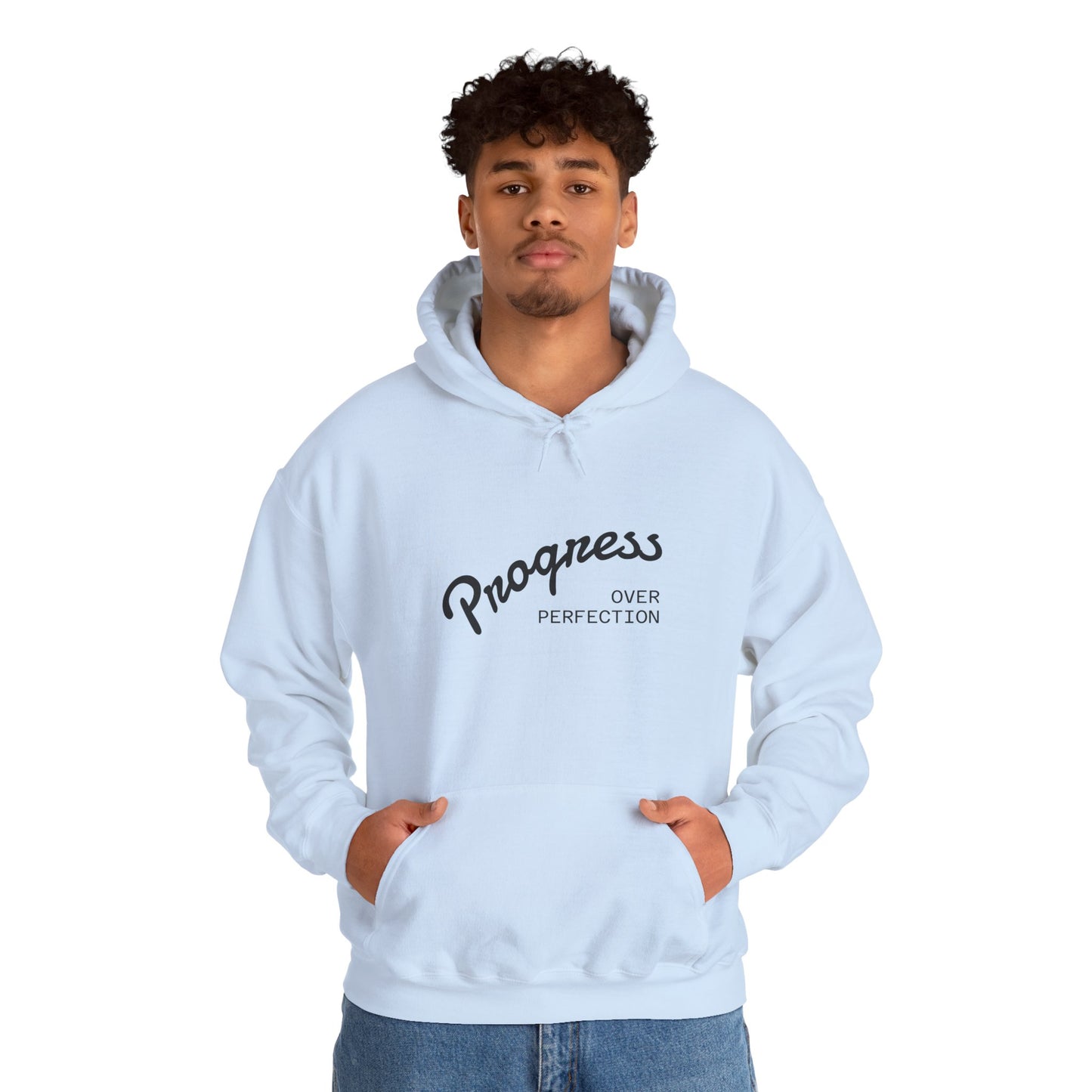Man Progress Over Perfection - Minimalist Motivational Hoodie