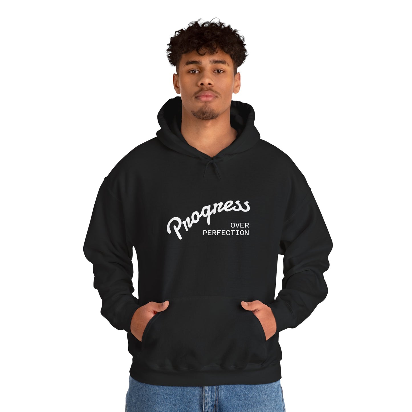 Man Progress Over Perfection - Minimalist Motivational Hoodie
