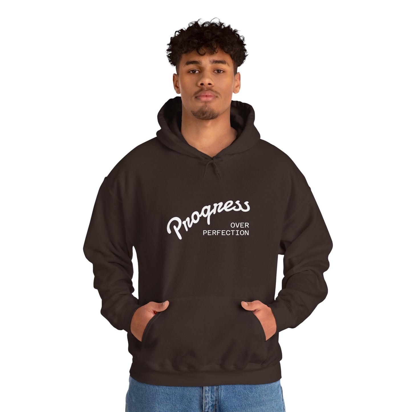 Man Progress Over Perfection - Minimalist Motivational Hoodie